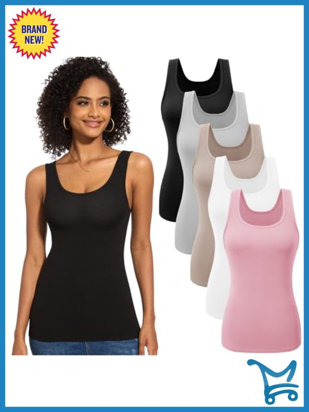 Ribbed Tank Tops 5 Pack Scoop Neck Sleeveless Layering Undershirts